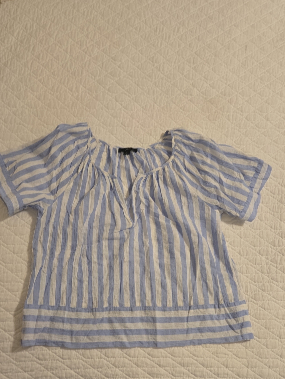 J. Crew Blue and White Striped Short Sleeve Blouse